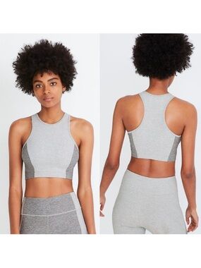 Outdoor Voices Light Gray Colorblock High-Neck Crop Tank